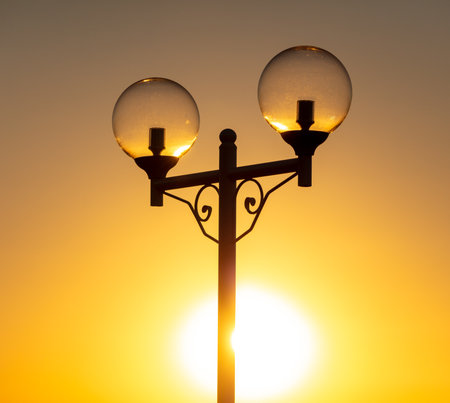 Street lamp at sunset. Close-up.