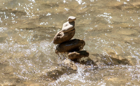 Cairns on the river. Close-up.