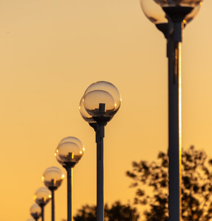 Street lamp at sunset. Close-up.の写真素材