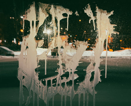 Paint on glass at night. Background.の写真素材