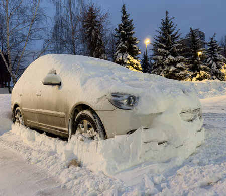 Car covered with white snow.の写真素材