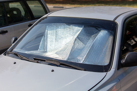Reflective sun protection on car windshield.の写真素材
