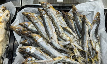 Close-up of salted fish in the market.の写真素材
