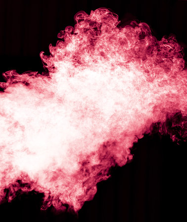Red smoke isolated black background.