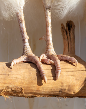 Birds feet closeup perched on branch Vertebrate organism on wood twig.の写真素材
