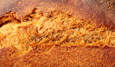 Ruddy crust of bread as an abstract background. Texture.