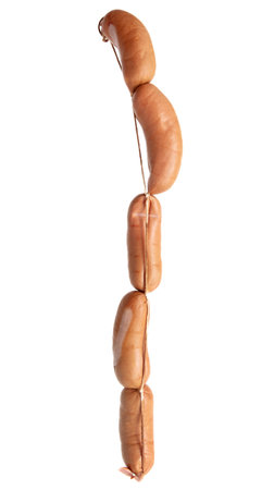 Meat sausages isolated on white background.の写真素材