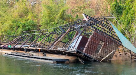Houses on the River Kwai in Thailand.の写真素材