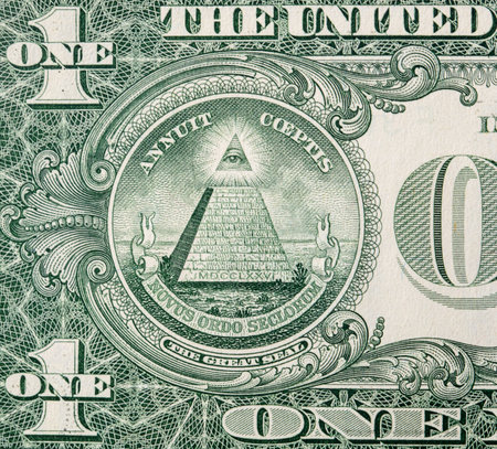 Details of a one dollar bill. Background.の写真素材