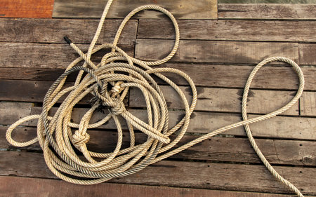 Rope on a wooden background.の写真素材