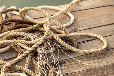 Rope on a wooden background.の写真素材