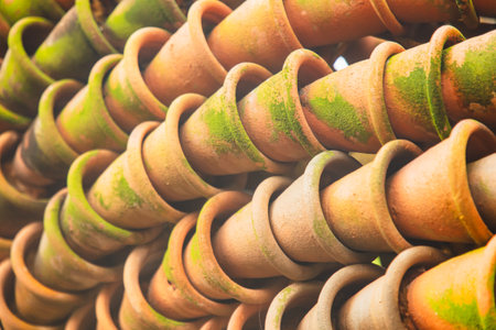 Clay pots as an abstract background. Texture.の写真素材