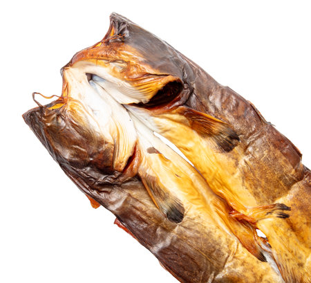 Smoked catfish fish isolated white background.