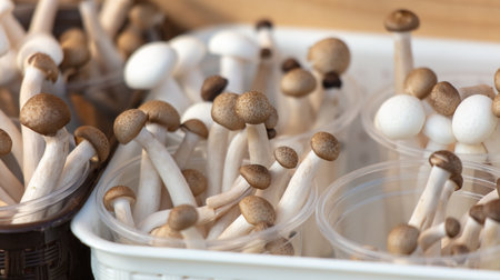 Fresh honey mushrooms at the market. Close-up.の写真素材