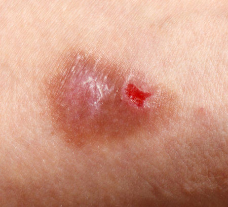 Burn wound on hand. Close-up.