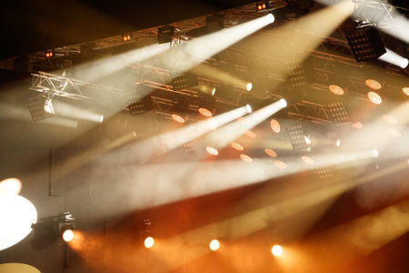 Red-orange color on stage at a concert.の写真素材