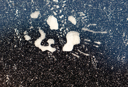 Dirt on the body of a black car.