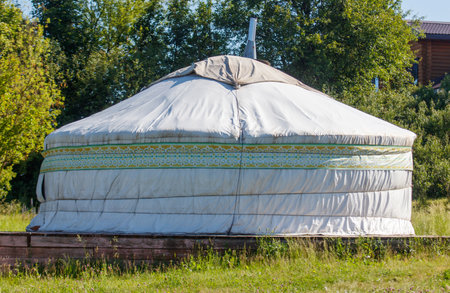Yurt stands in the steppe. Home of nomads.