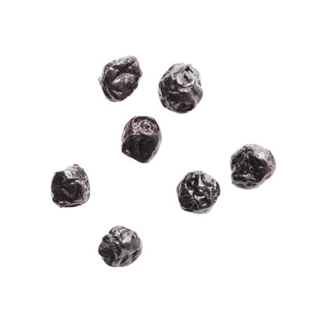 Dried blueberries isolated on white background. Close-up.の写真素材