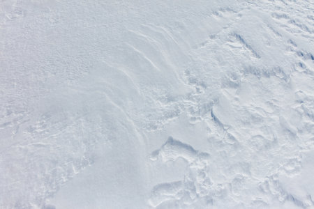 The snow is white and the ground is covered in it. The snow is very powdery and it looks like it has...