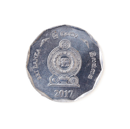 Ten rupee of Sri Lanka isolated on white background. Close-up.
