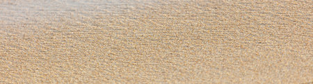 A sandy beach with a light blue sky in the background. The sand is a light tan color and the sky is clearの写真素材