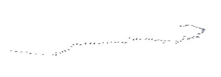 A line of birds flying in a straight line. The birds are in a row and are flying in the skyの写真素材