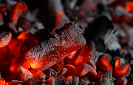 Burning charcoal as an abstract background.の写真素材