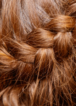 A woman's hair is braided and has a brown color. The hair is long and has a lot of volumeの写真素材
