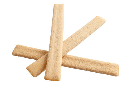 Three cookie sticks isolated on white background.の写真素材