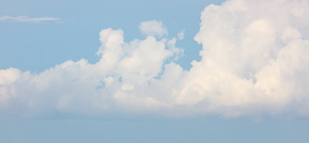 A cloudless blue sky with a few clouds. The sky is clear and bright. The clouds are scattered...