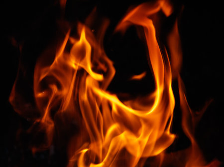 Fire flame on black background.