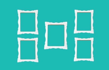 5 vintage frames on light green backgroundの写真素材