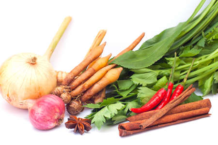 Thai vegetables   herbs on white backgroundの写真素材