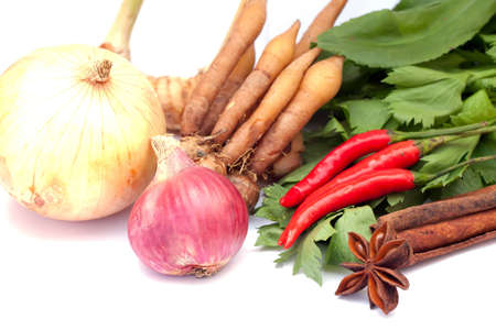 Thai vegetables   herbs on white backgroundの写真素材