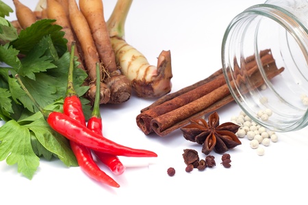 Thai vegetables   herbs on white backgroundの写真素材