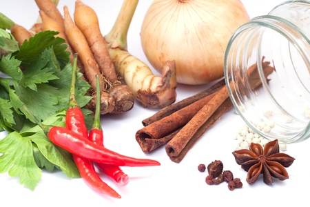Thai vegetables   herbs on white backgroundの写真素材