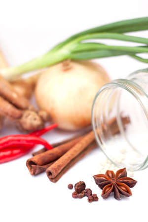 Thai vegetables   herbs on white backgroundの写真素材