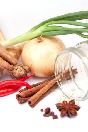 Thai vegetables   herbs on white backgroundの写真素材
