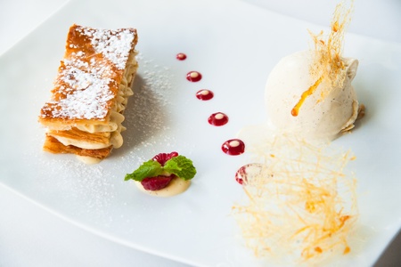 Mille Feuille, French dessert with ice-creamの写真素材