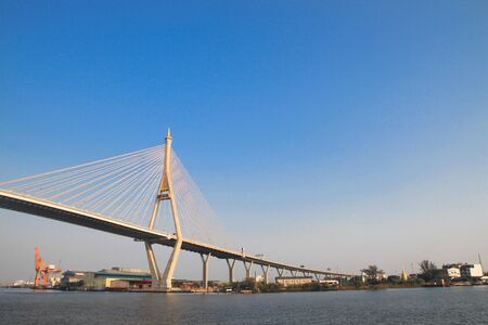 Bhumibol Bridge also casually call as Industrial Ring Road Bridge, Samut Prakarn,Thailandのeditorial素材