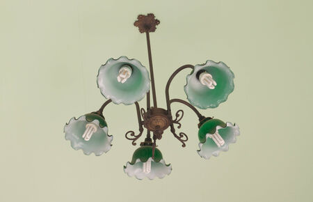 Vintage chandelier with green and white grass lampの写真素材