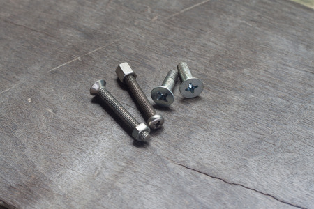 Screws on woodの写真素材