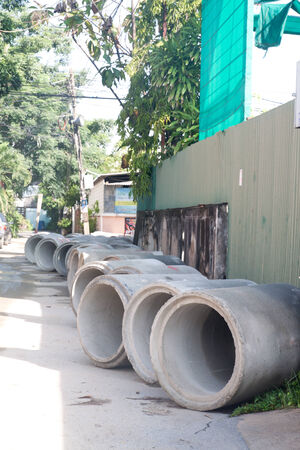 Concrete pipes underconstructionの写真素材