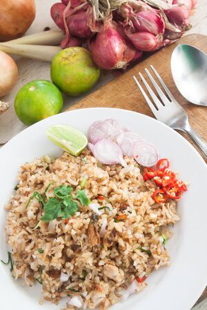 Fried rice with vegetables, herb and ingredients in Thai cuisineの写真素材
