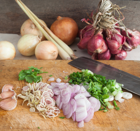 Thai cuisine with vegetables in kitchenの写真素材