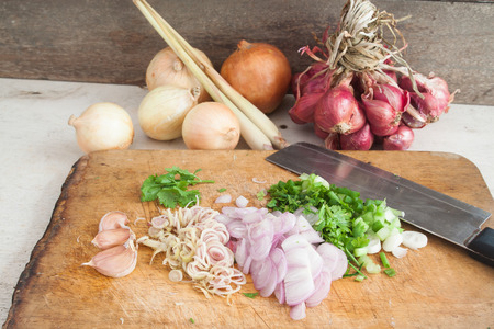 Thai cuisine with vegetables in kitchenの写真素材