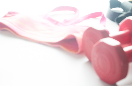 Blurred background : fittness accessories, sport club, workout equipmentsの写真素材