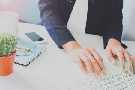 Business female using laptop. Technology and officer conceptの写真素材