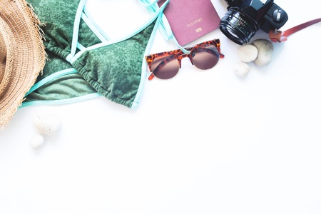 Beach summer travel concept with copy space isolated on white backgroundの写真素材